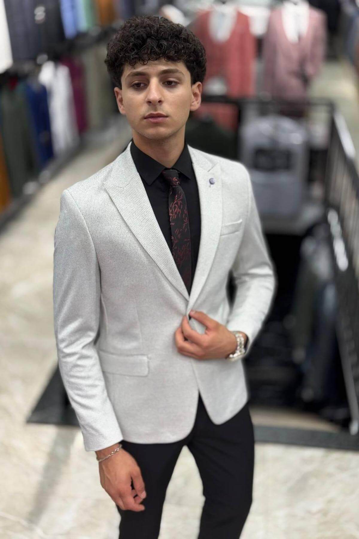 Wholesale Men Gray Melange Blazer 738040