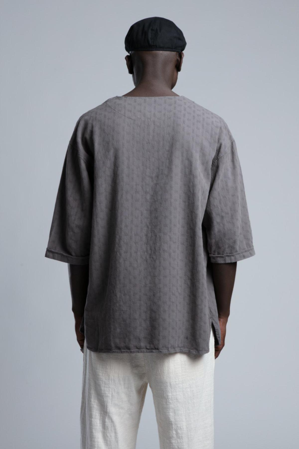 Wholesale Men Gray Short Sleeve Linen Shirt 730440