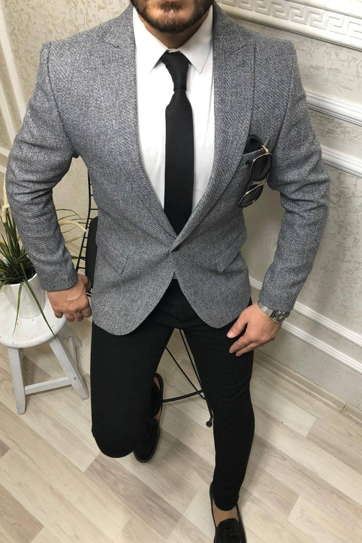 Wholesale Men Gray Single Breasted Blazers 709010