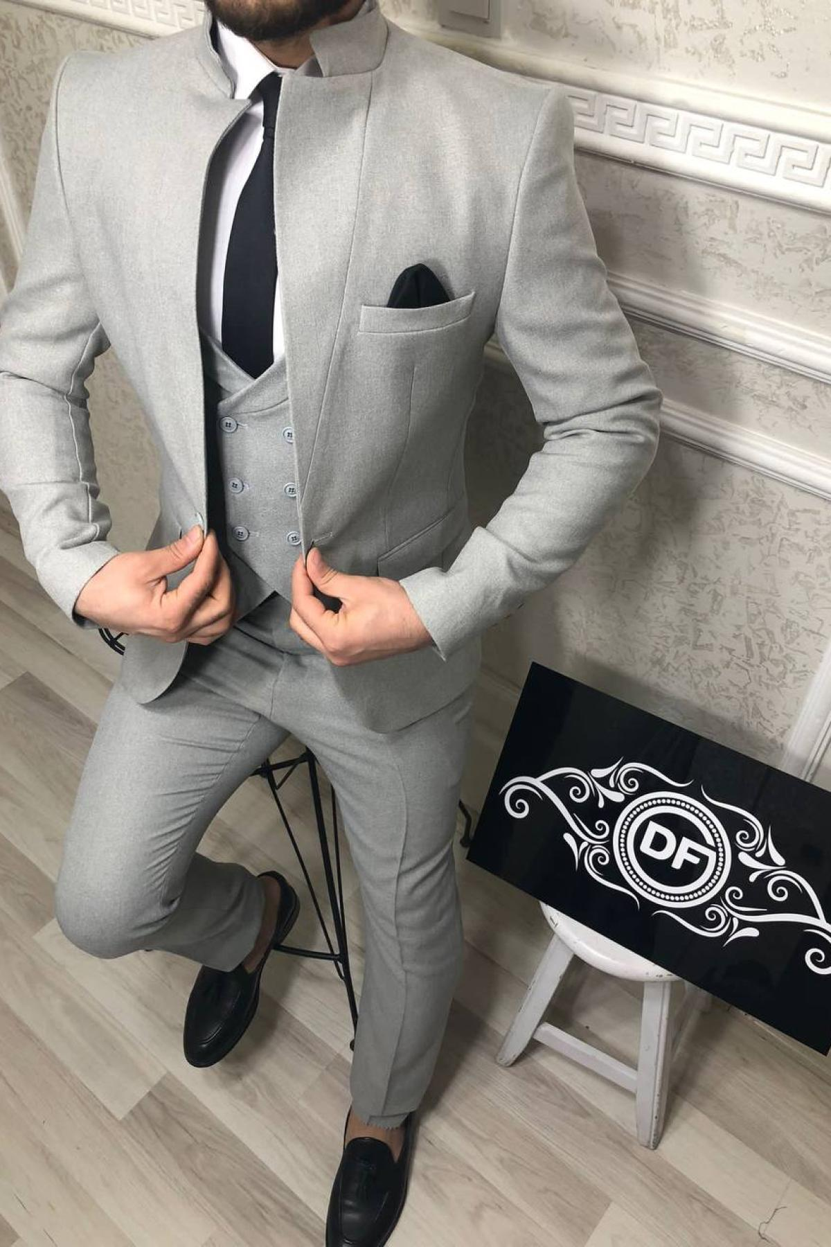 Wholesale Men Gray Three Piece Suits Blazer Vest and Trousers 714436