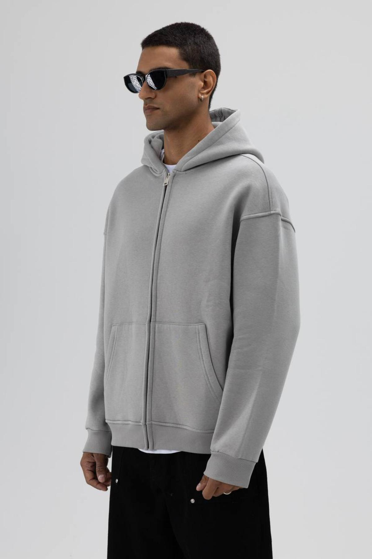 Wholesale Men Gray Zip-Up Hoodie 739109