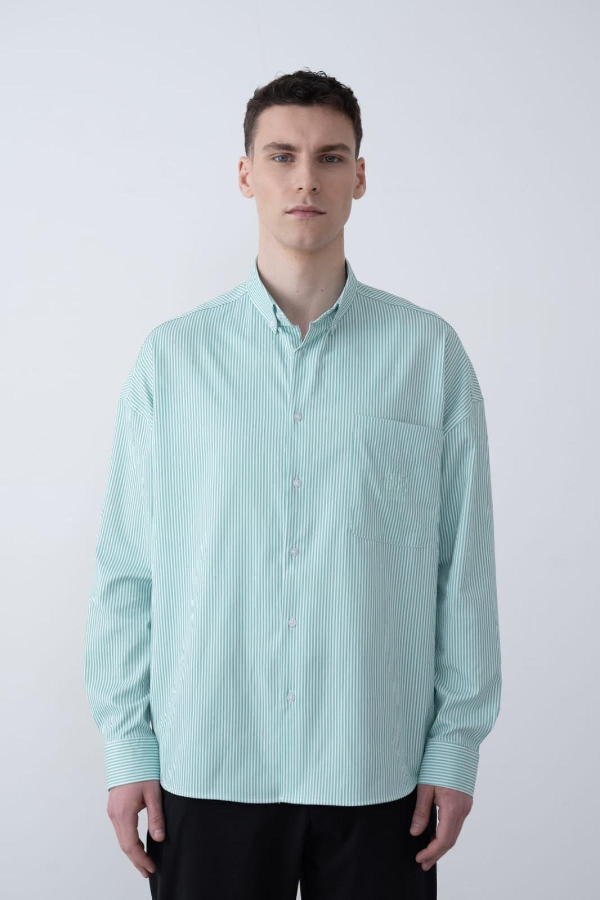 Wholesale Men Green Long-Sleeve Shirt 739090