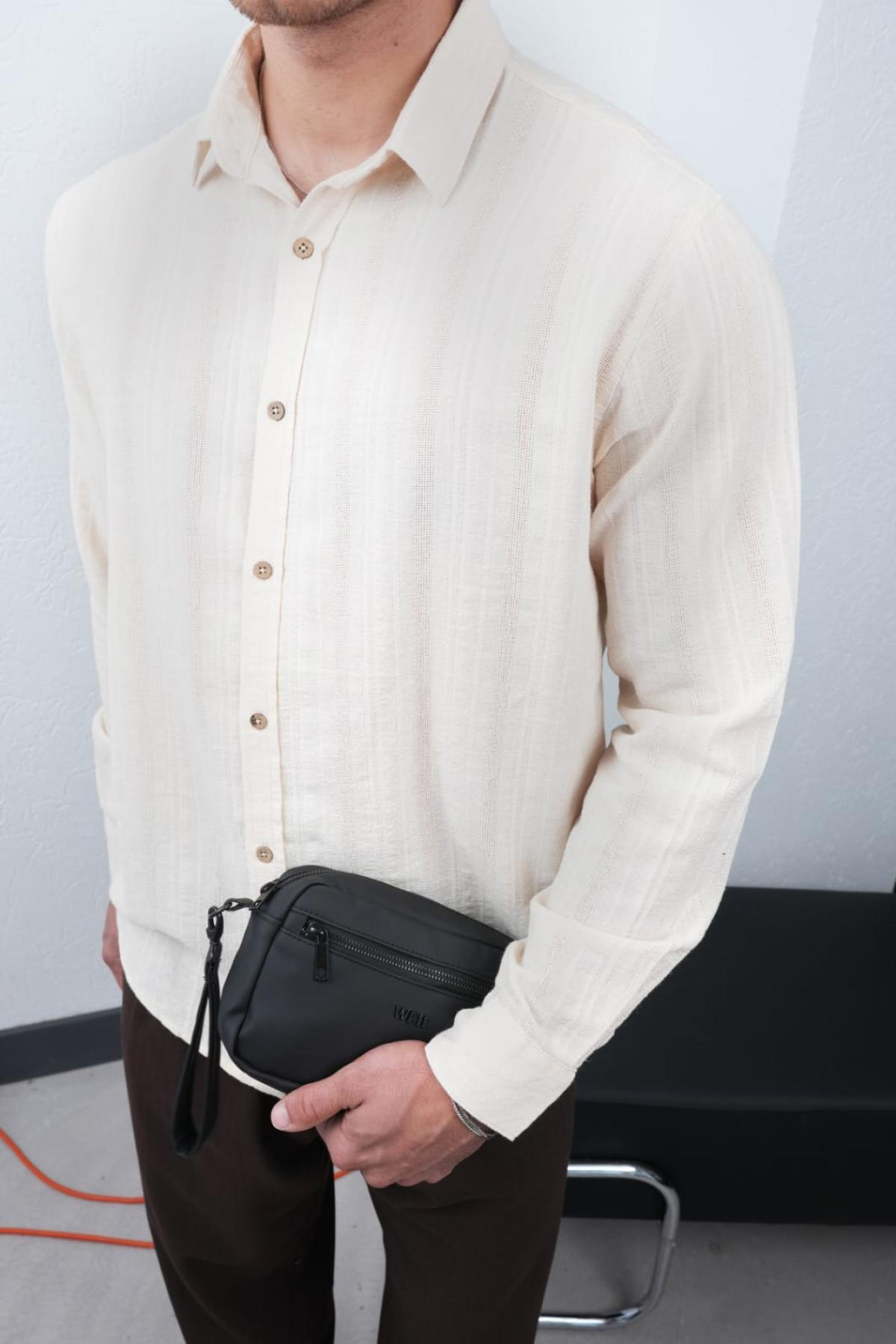 Wholesale Men Ivory Long-Sleeve Shirt 739137