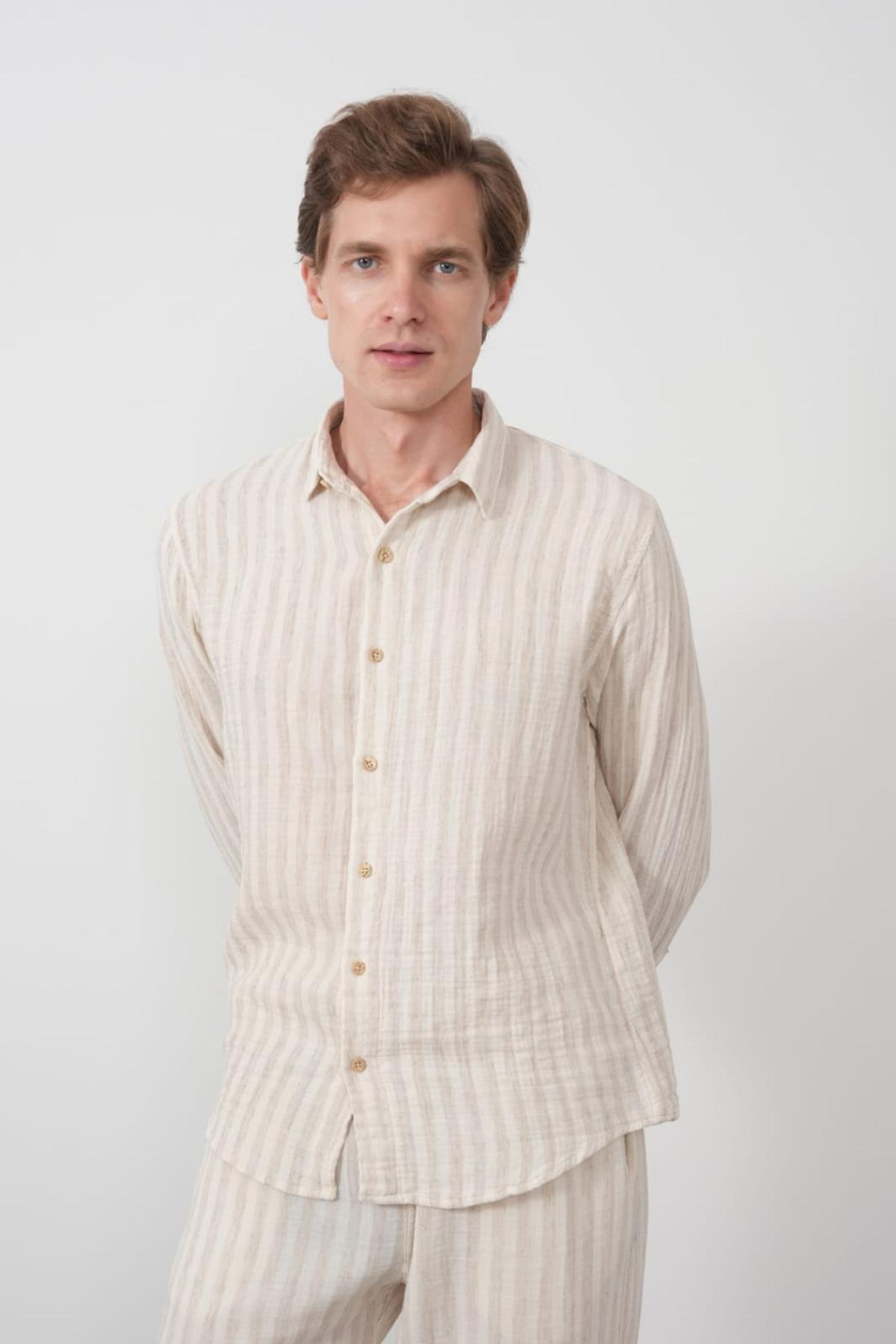 Wholesale Men Ivory Long-Sleeve Shirt 739088