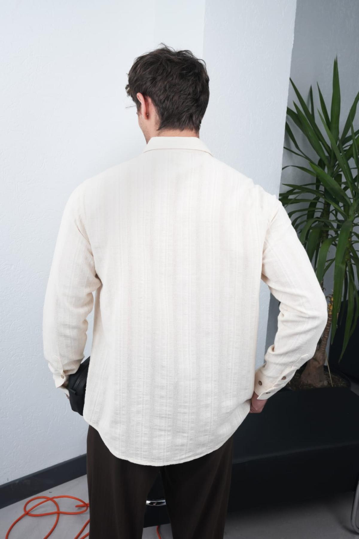 Wholesale Men Ivory Long-Sleeve Shirt 739137