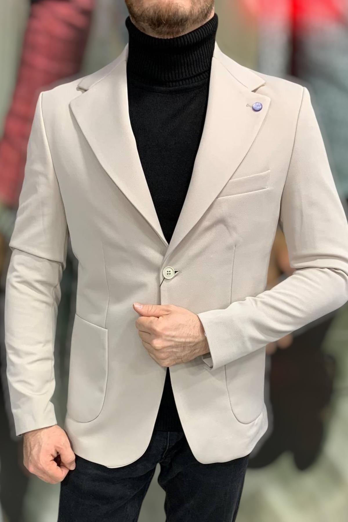 Wholesale Men Ivory Single Breasted Blazer Jacket 720206