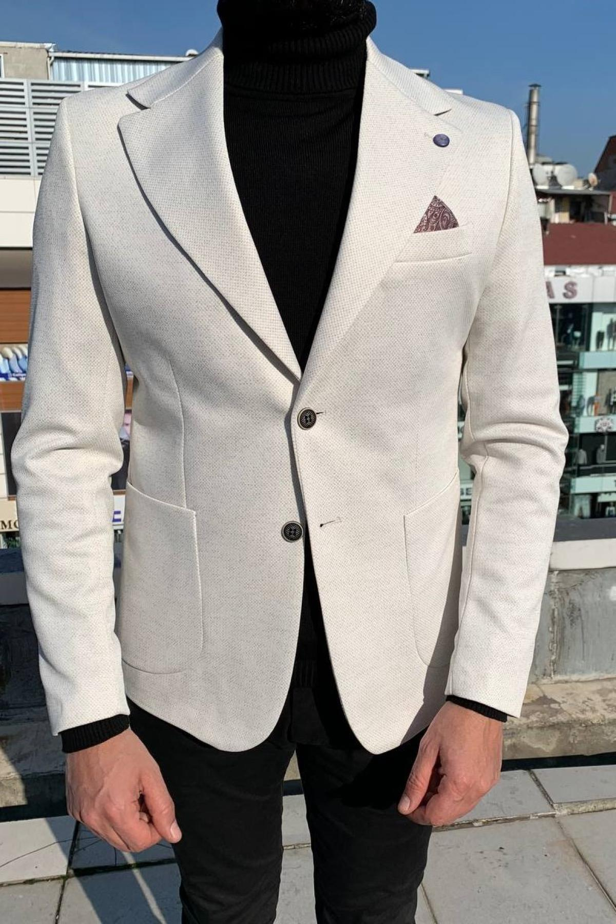 Wholesale Men Ivory Single Breasted Blazer Jacket 720598