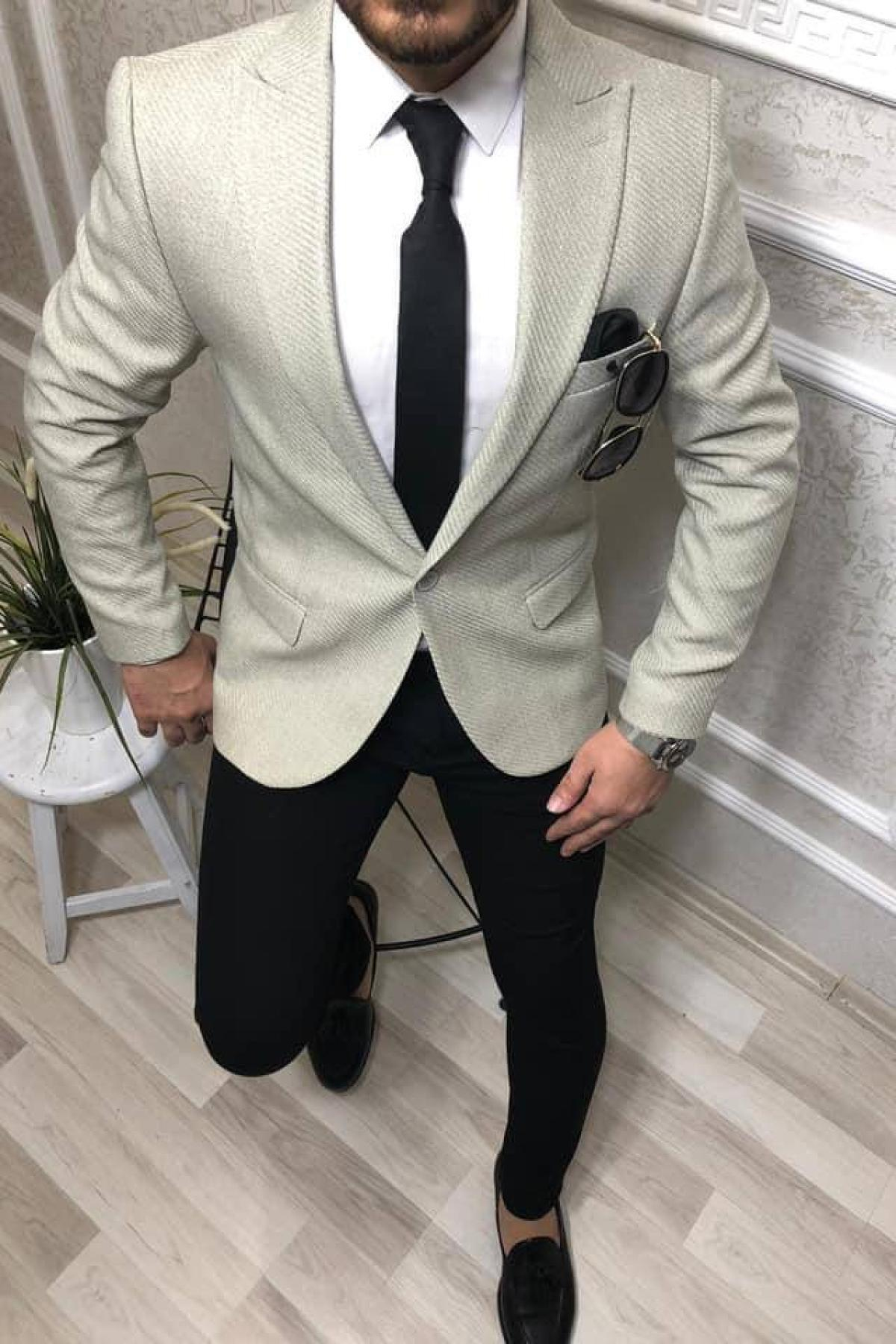 Wholesale Men Ivory Single Breasted Blazers 709011