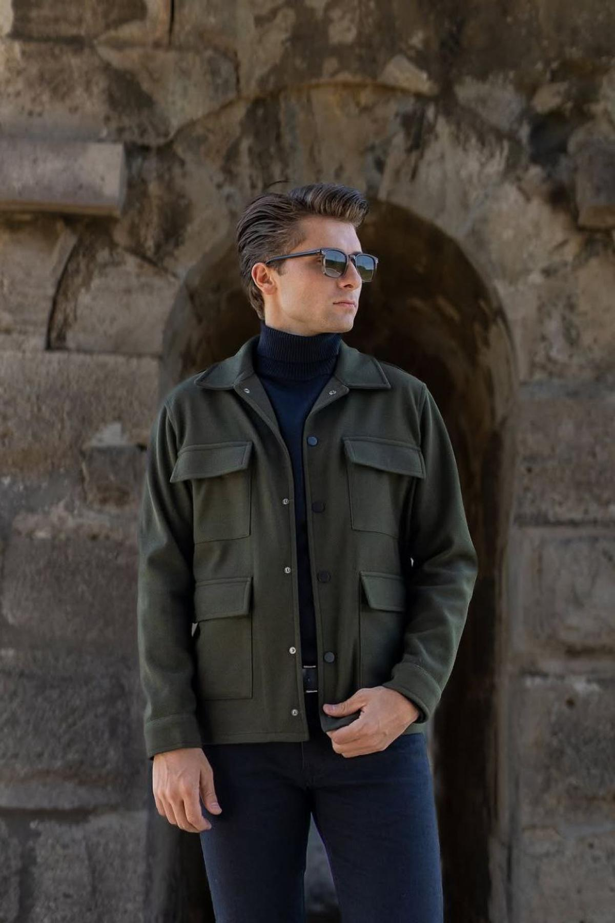 Wholesale Men Khaki Four Pocket Coat 738192