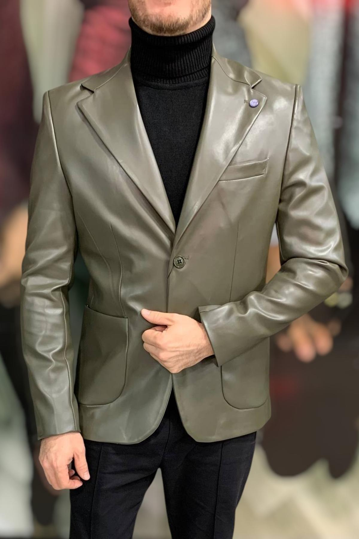 Wholesale Men Khaki Leather Jacket 720183