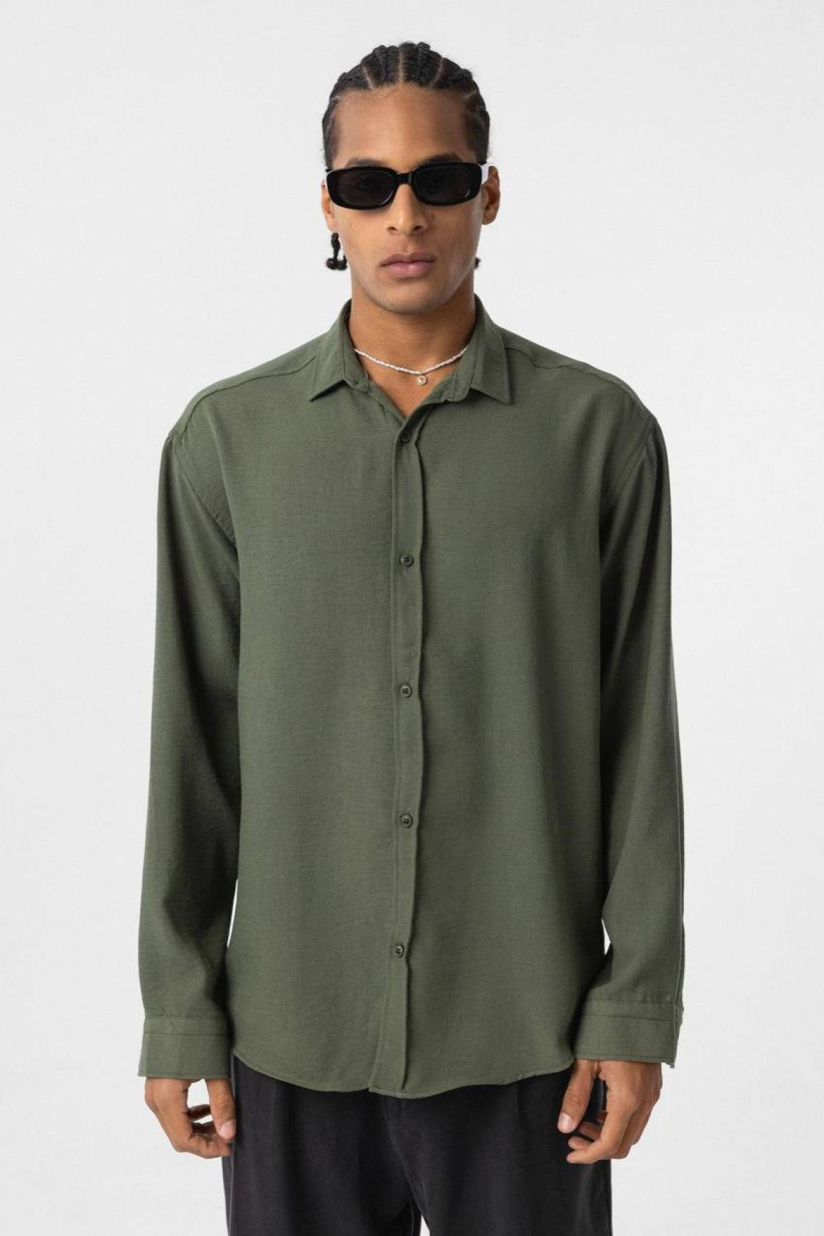 Wholesale Men  Khaki Oversize Shirt 731272