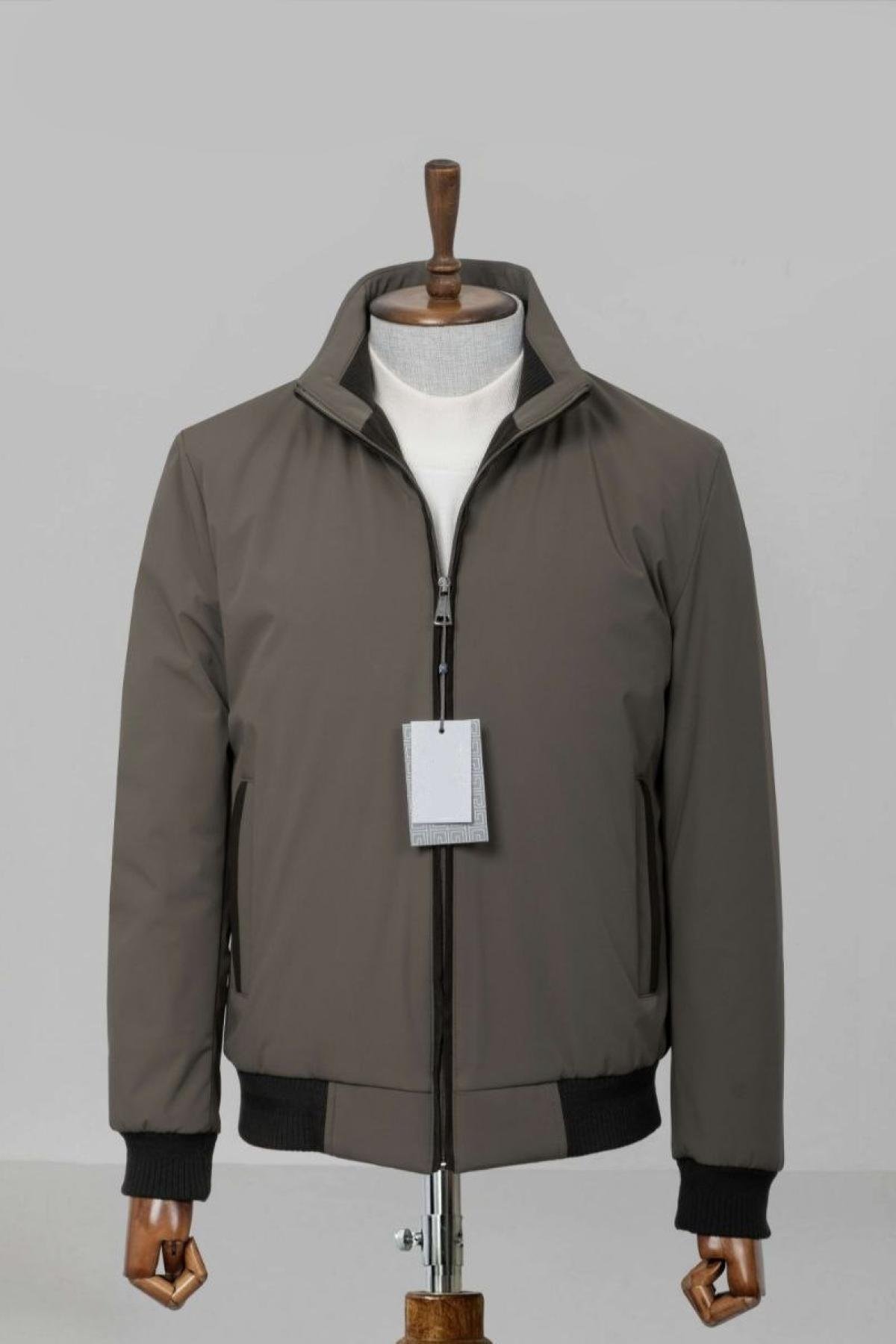 Wholesale Men Khaki Ribbed Bomber Jacket 738172