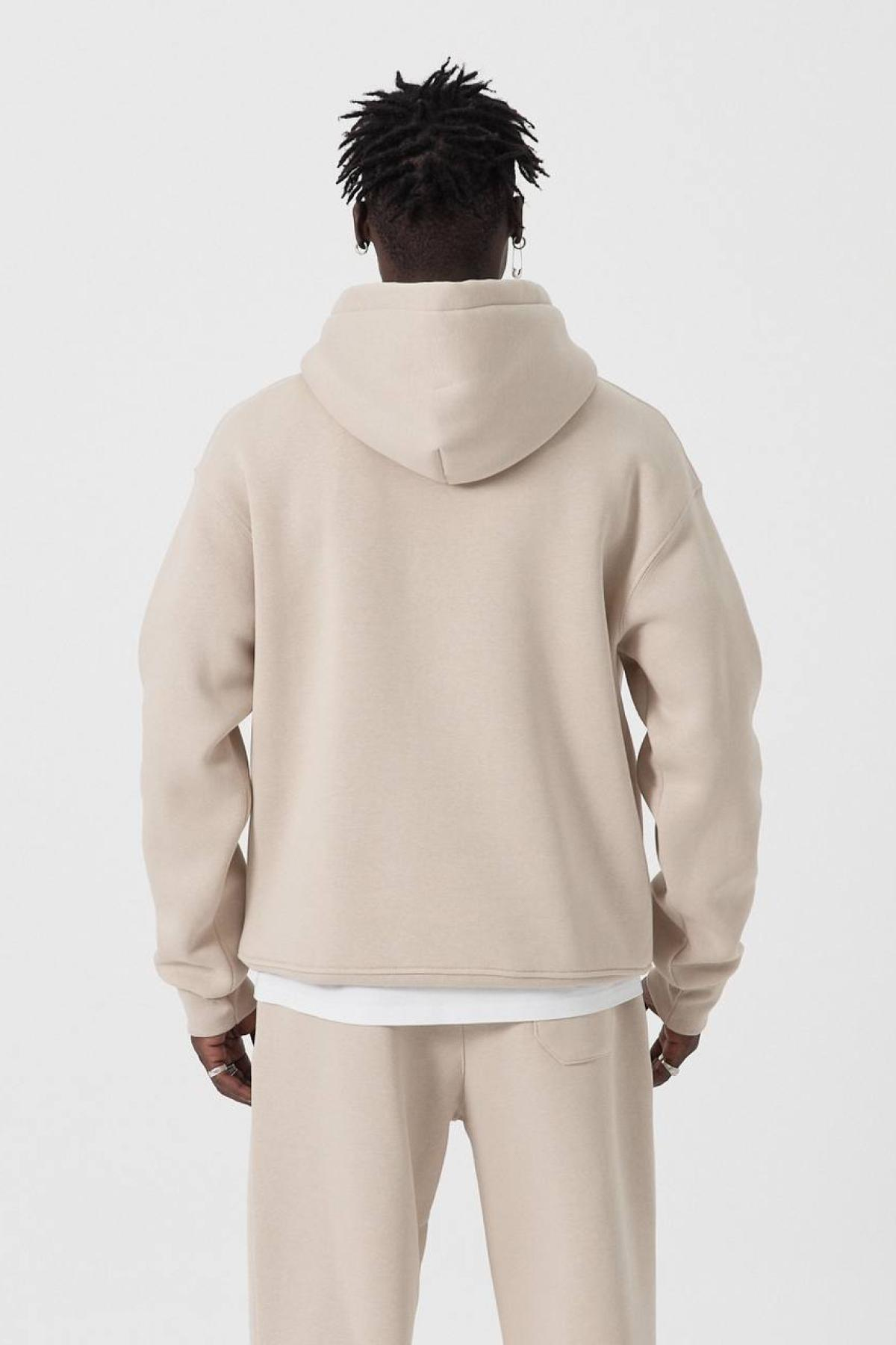 Wholesale Men Light Beige Hoodie with Kangaroo Pocket 739200