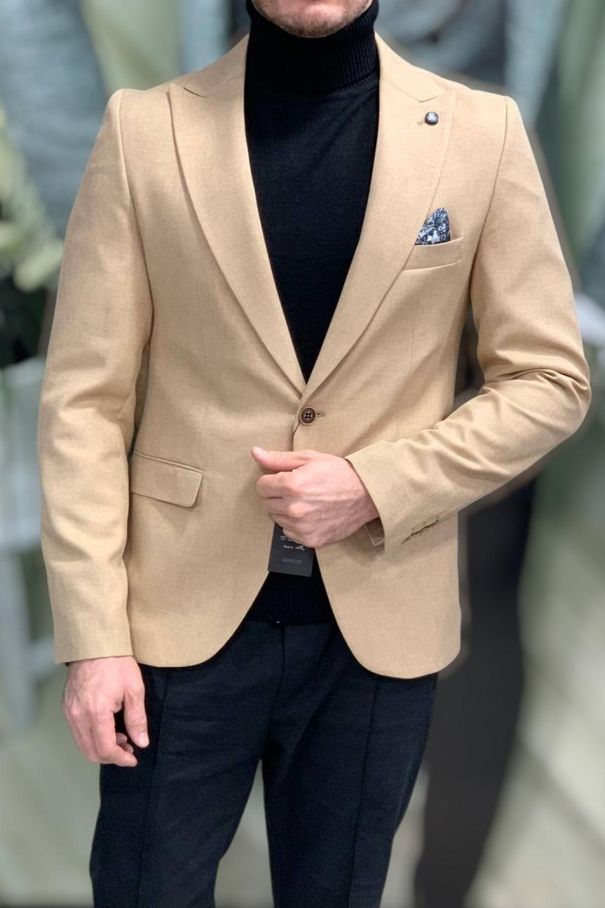 Wholesale Men Light Beige Single Breasted Blazer Jacket 720102