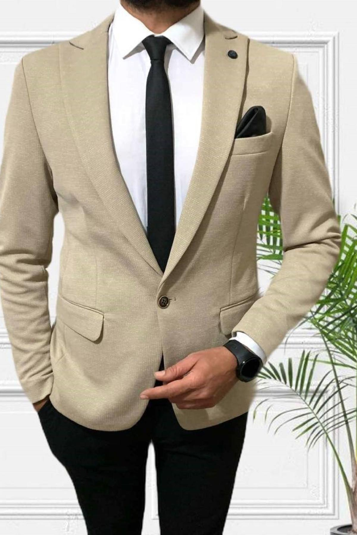 Wholesale Men Light Beige Single Breasted Blazer Jacket 720251