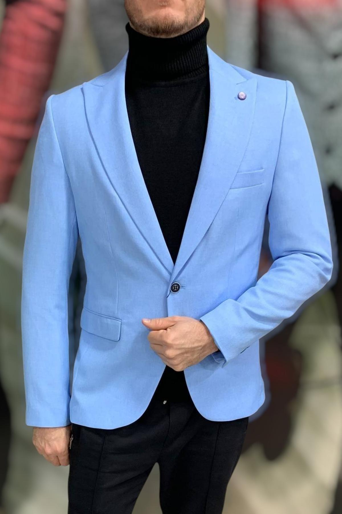 Wholesale Men Light Blue Single Breasted Blazer Jacket 720095