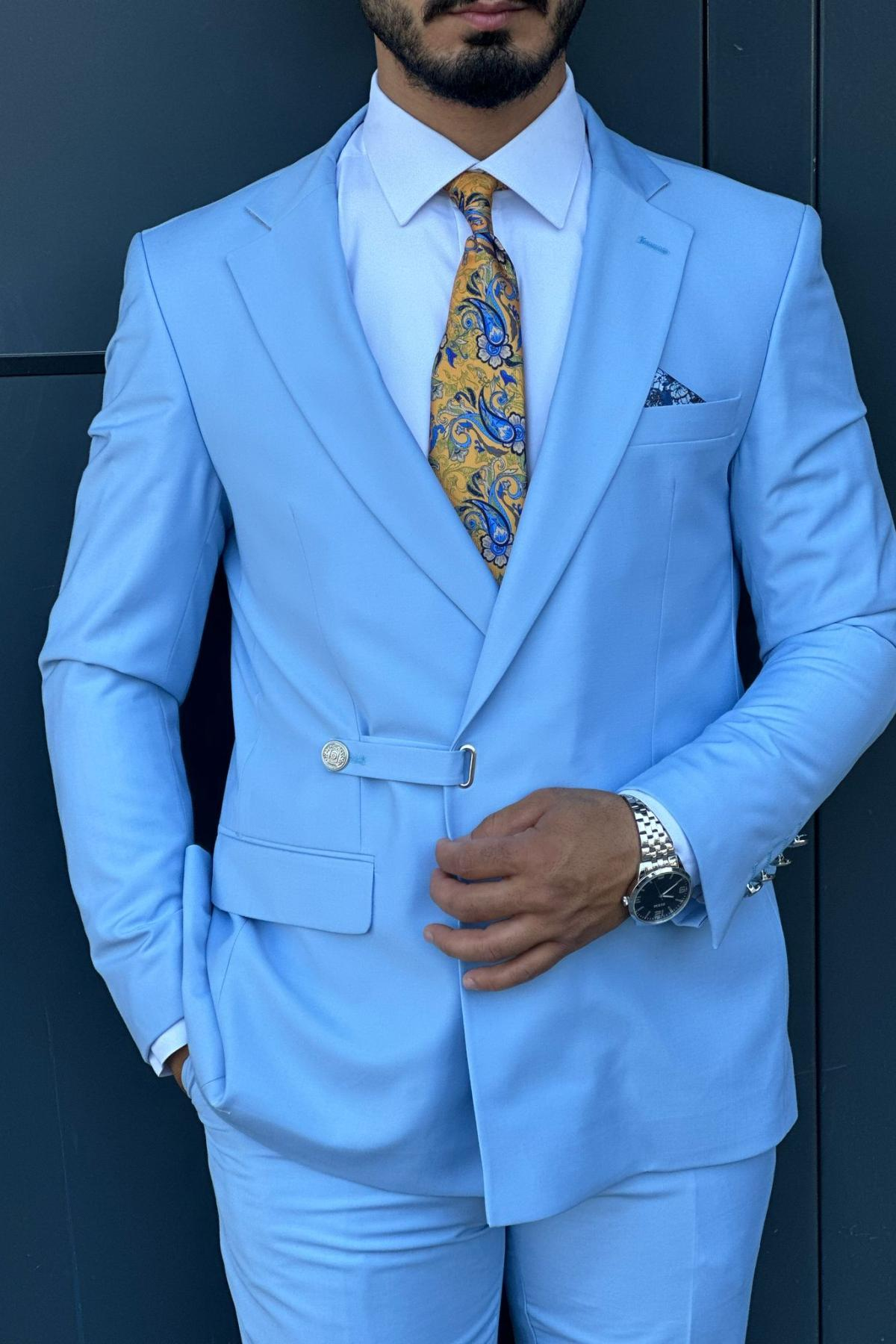 Wholesale Men Light Blue Two-Piece Suit 738962