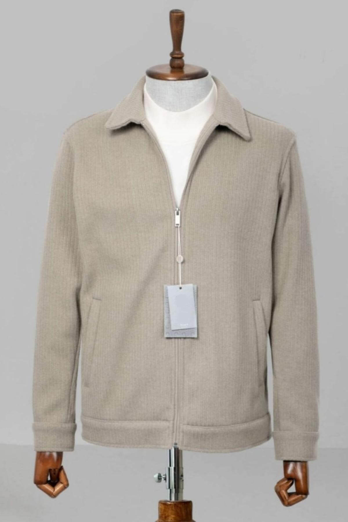 Wholesale Men Light Brown Ribbed Biker Jacket 738138