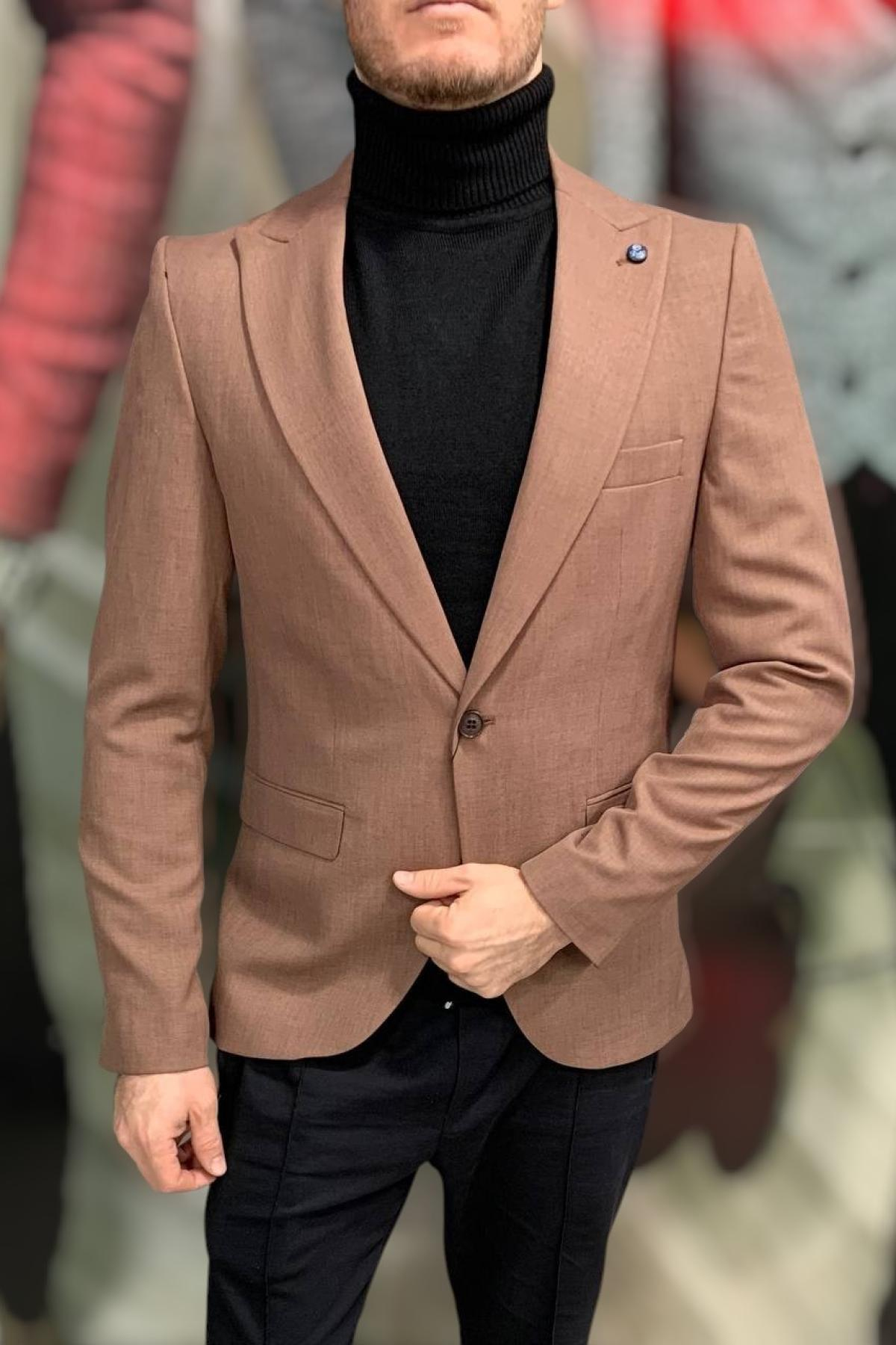 Wholesale Men Light Brown Single Breasted Blazer Jacket 720104