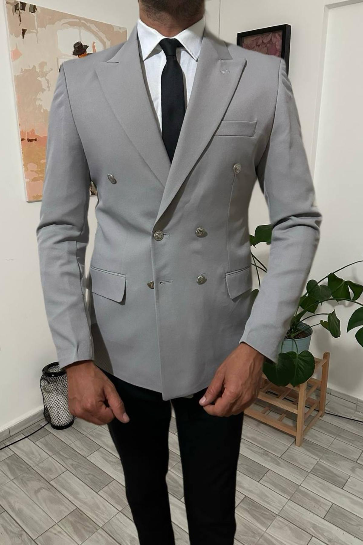 Wholesale Men Light Gray Double Breasted Blazers 708988
