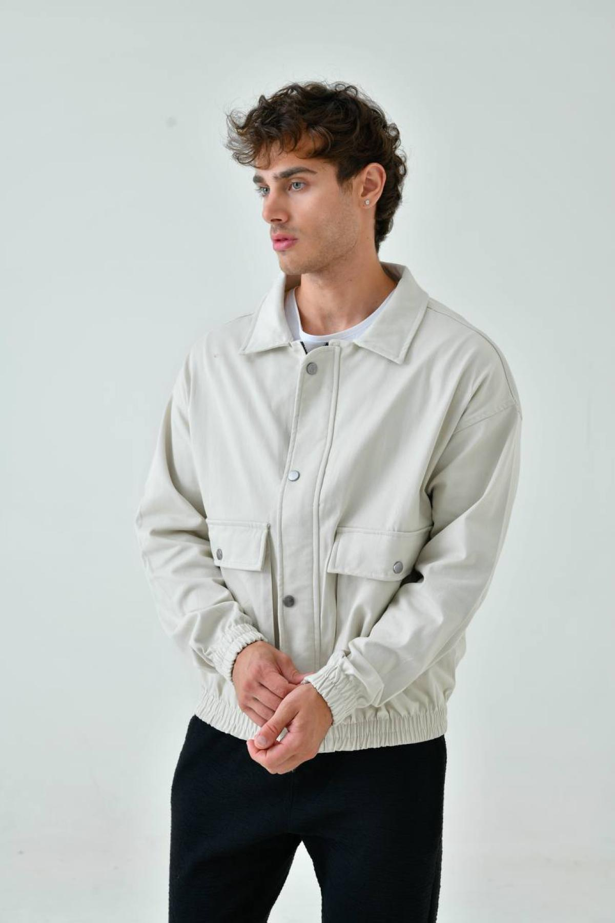 Wholesale Men Light Gray Oversized Jacket 739166