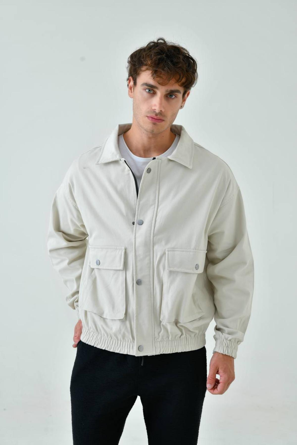 Wholesale Men Light Gray Oversized Jacket 739166