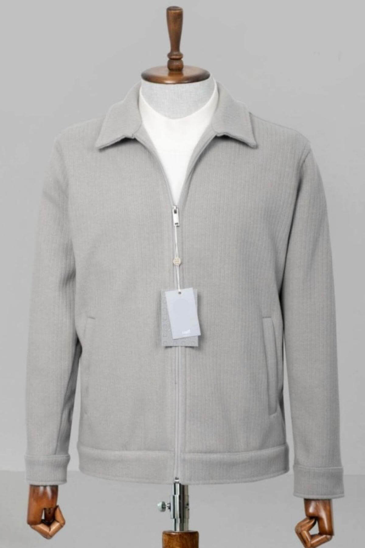 Wholesale Men Light Gray Ribbed Biker Jacket 738142