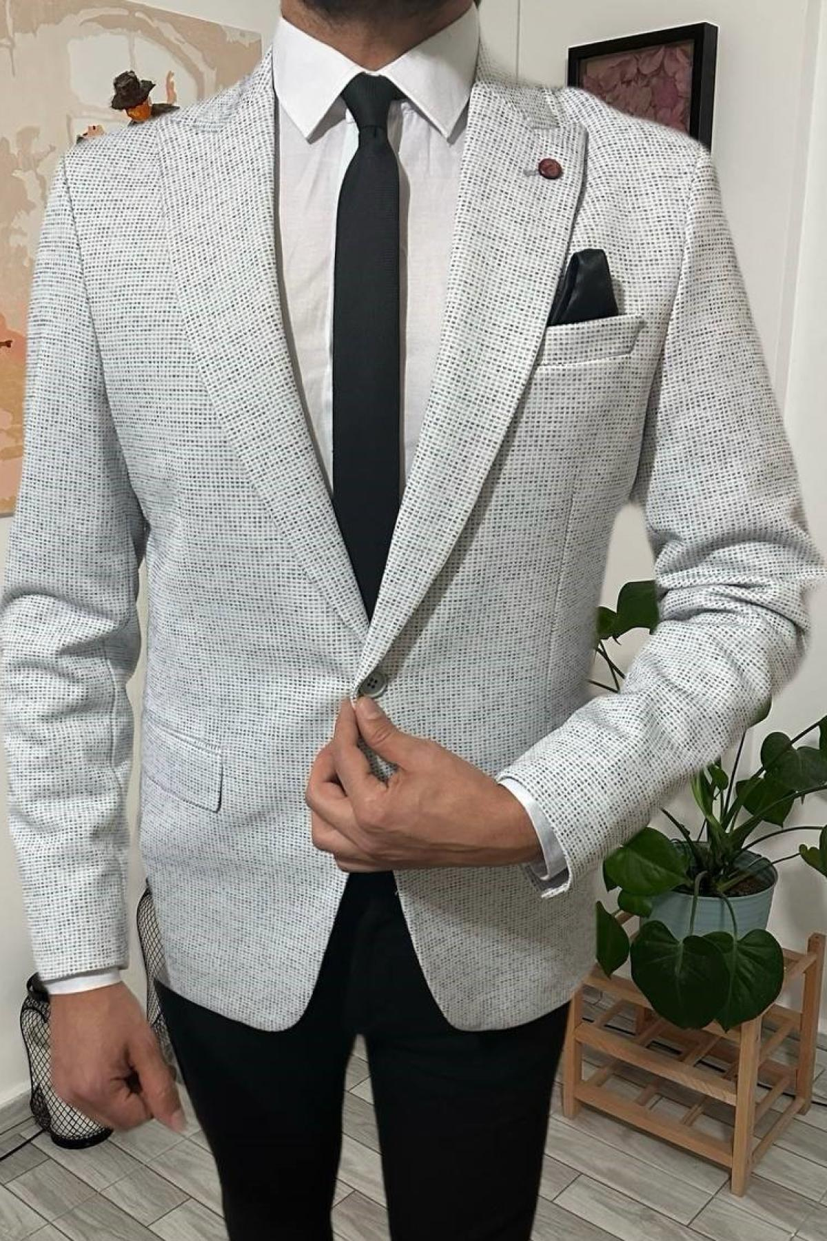 Wholesale Men Light Gray Single Breasted Blazer Jacket 720253