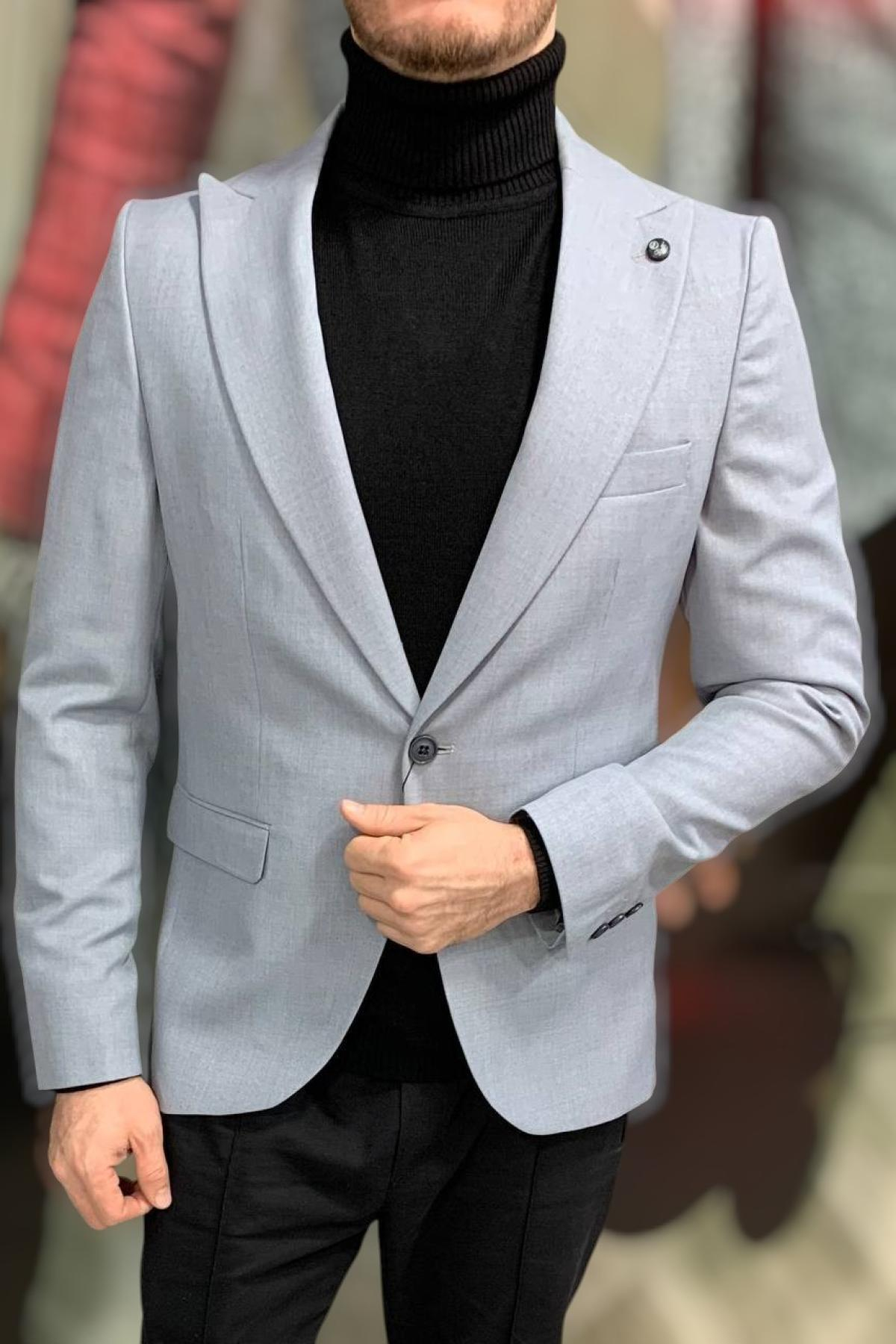 Wholesale Men Light Gray Single Breasted Blazer Jacket 720100