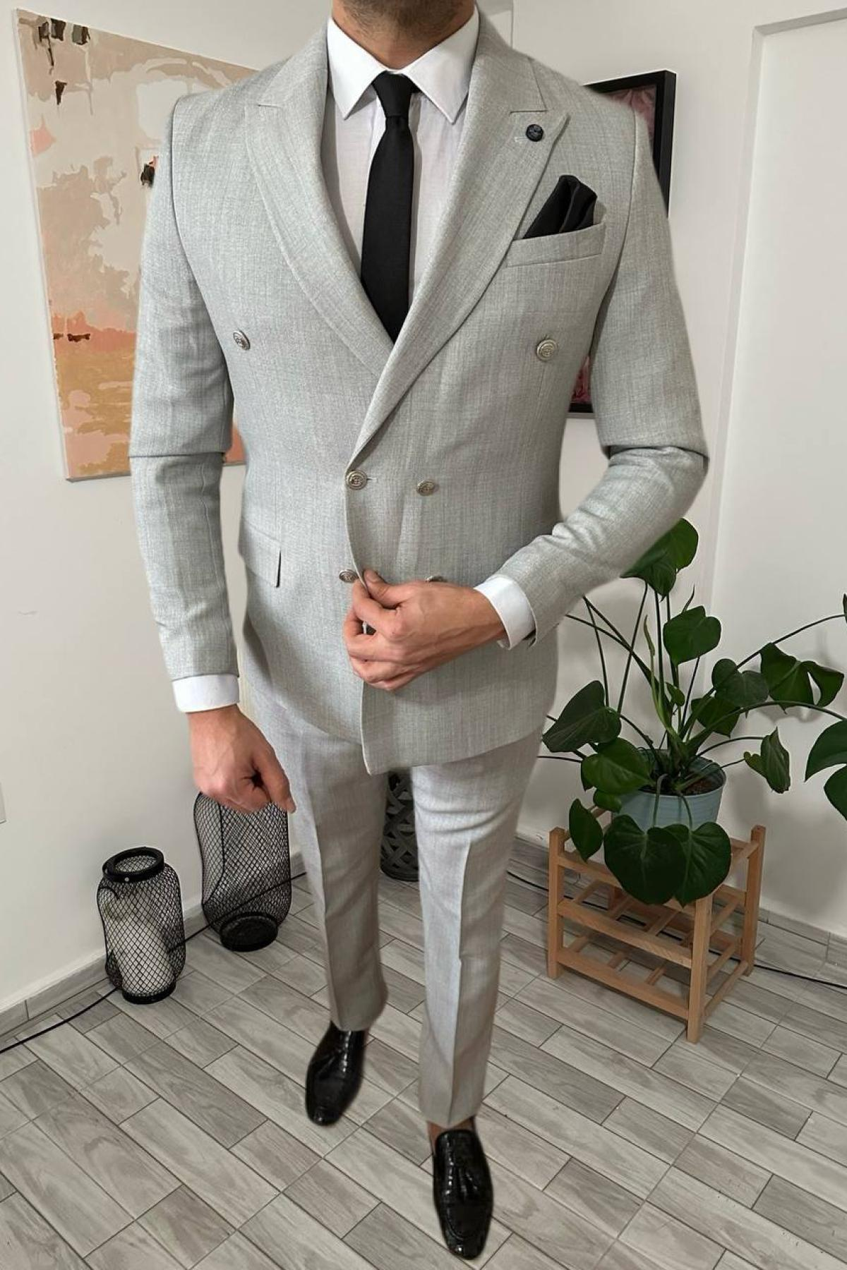 Wholesale Men Light Gray Two Piece Suits Blazer and Trousers 708726