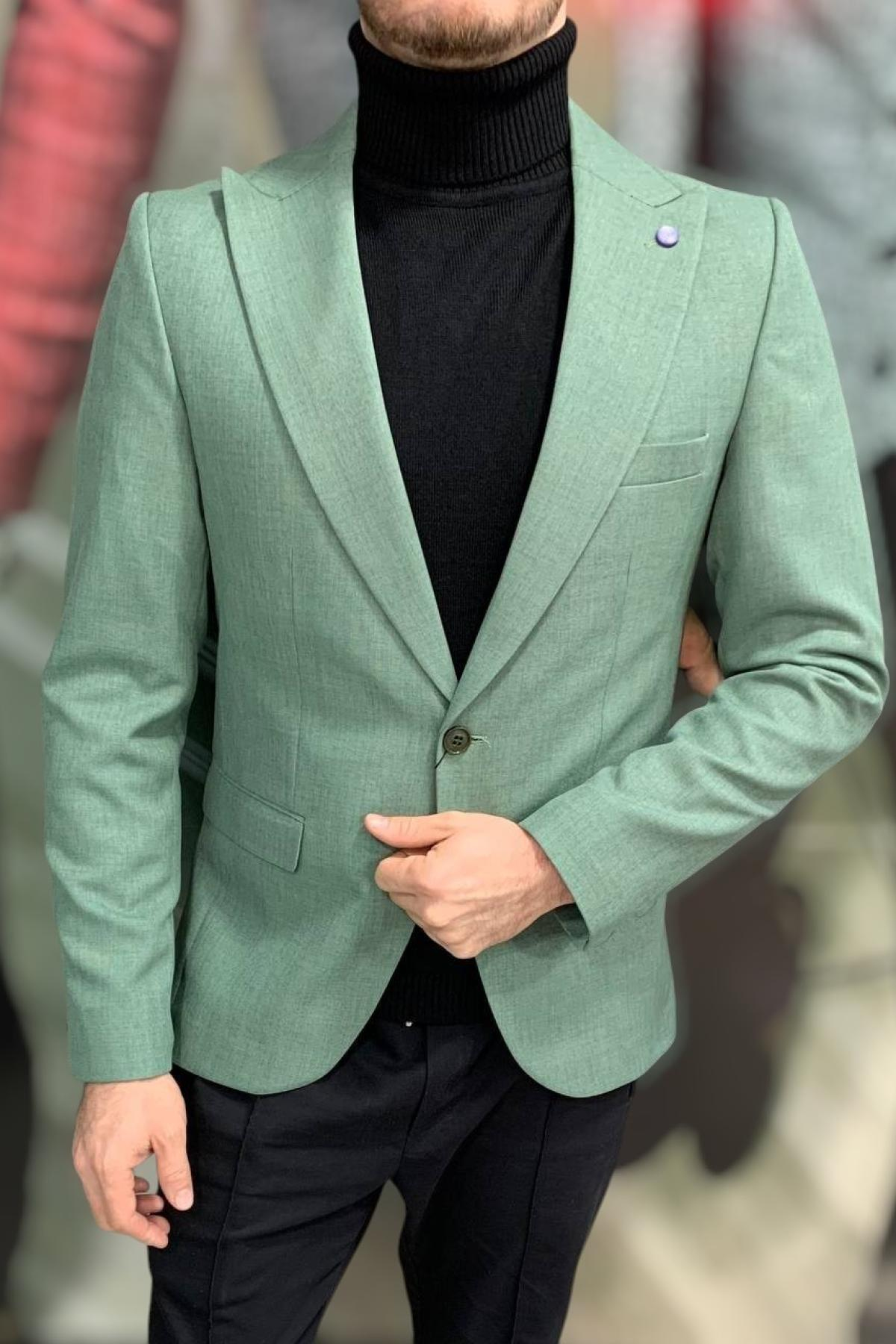 Wholesale Men Light Green Single Breasted Blazer Jacket 720099