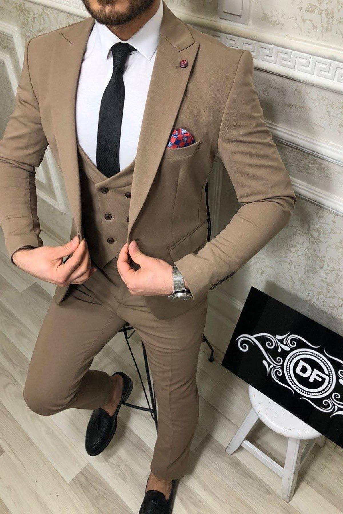 Wholesale Men Mink Three Piece Suits Blazer Vest and Trousers 714582