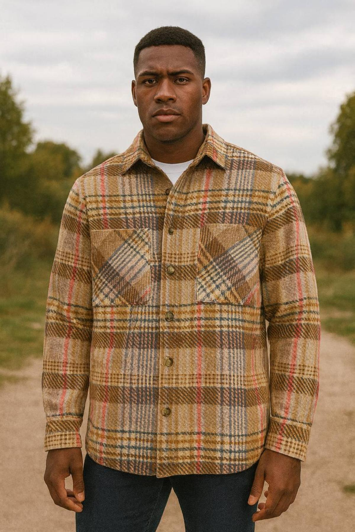 Wholesale Men Mustard Plaid Shirt 738254