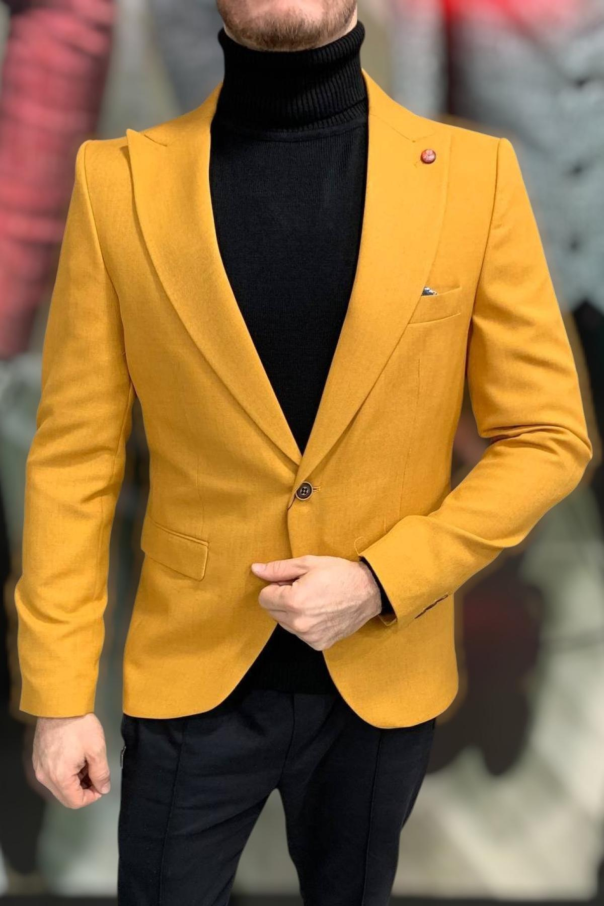 Wholesale Men Mustard Single Breasted Blazer Jacket 720110