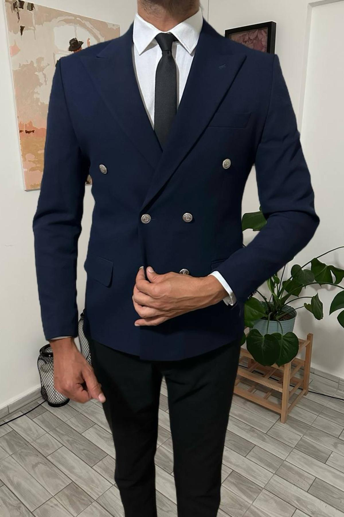 Wholesale Men Navy Double Breasted Blazers 708978