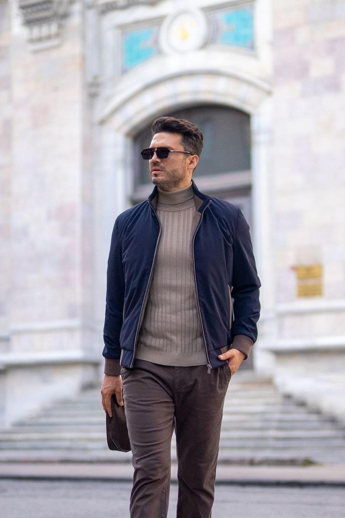 Wholesale Men Navy Ribbed Bomber Jacket 738178