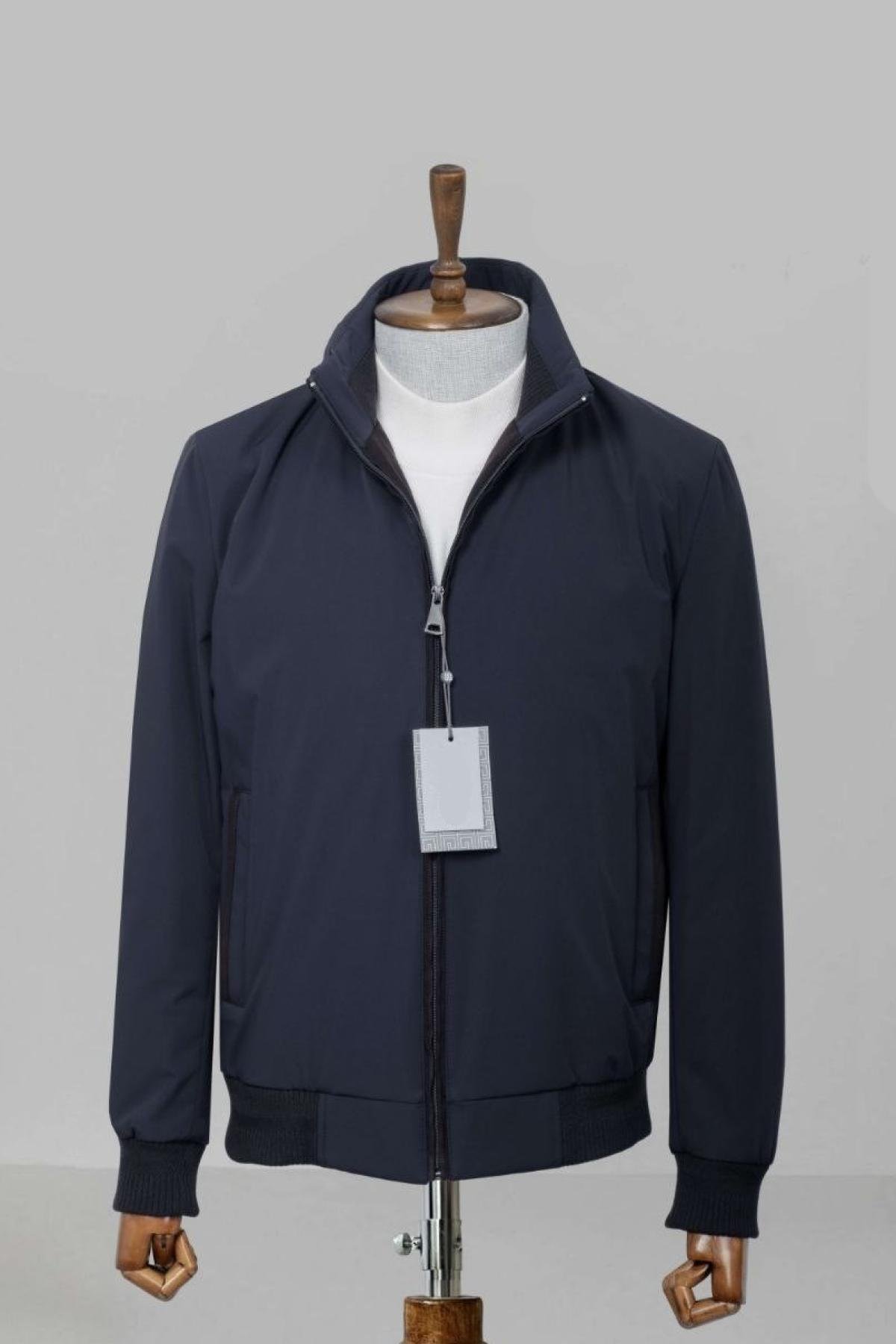 Wholesale Men Navy Ribbed Bomber Jacket 738171
