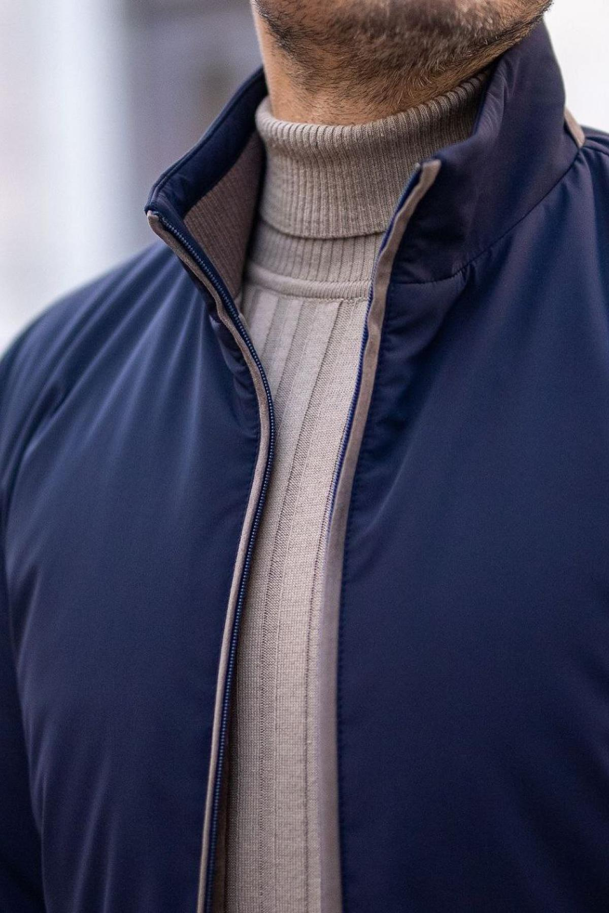 Wholesale Men Navy Ribbed Bomber Jacket 738178