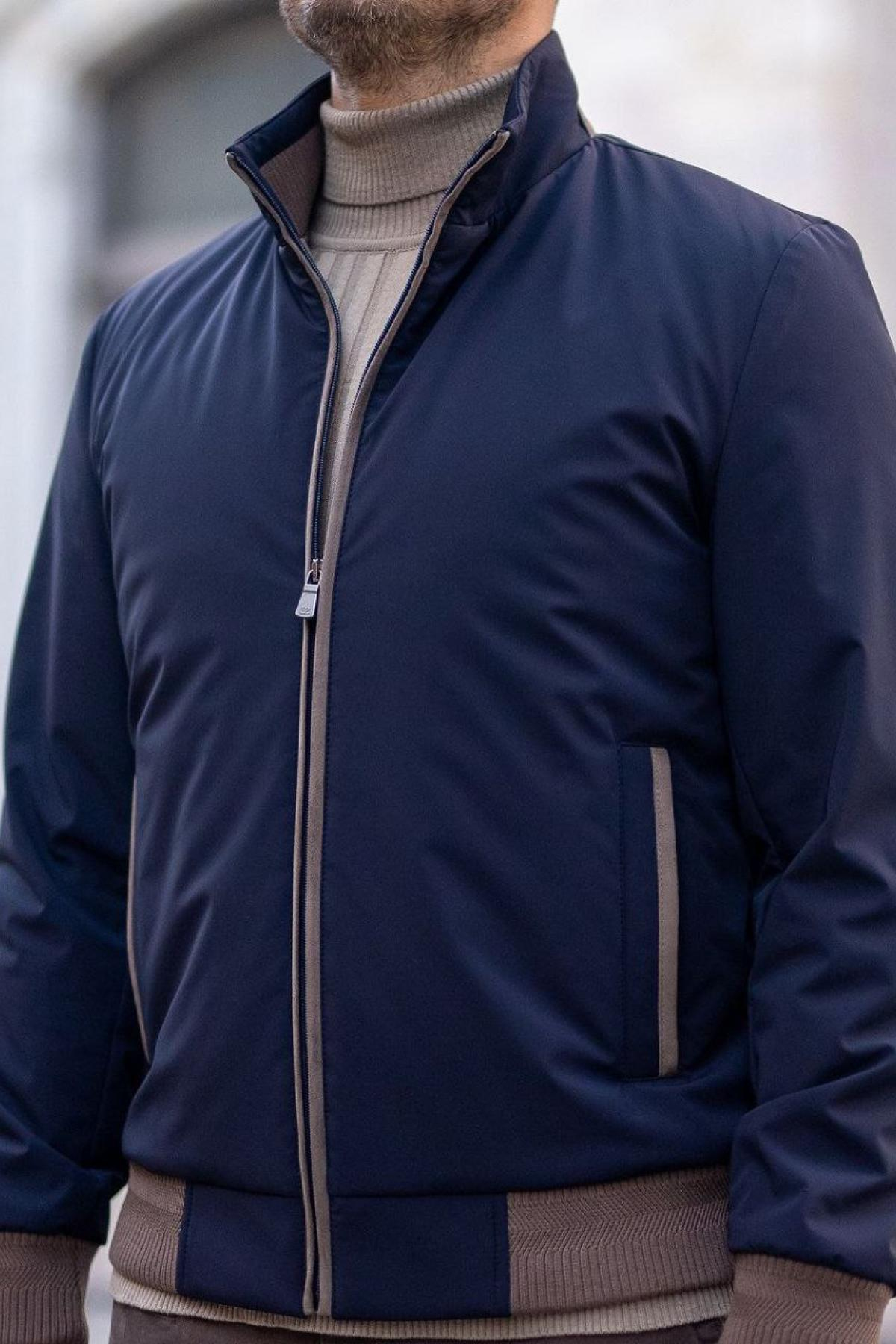Wholesale Men Navy Ribbed Bomber Jacket 738178