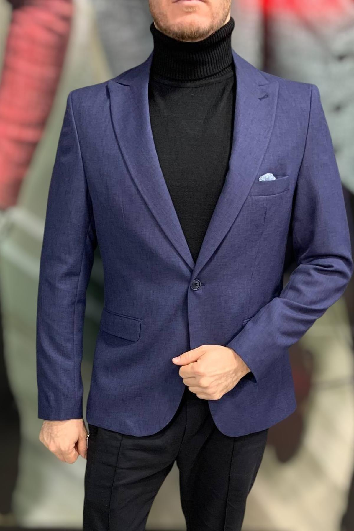 Wholesale Men Navy Single Breasted Blazer Jacket 720089