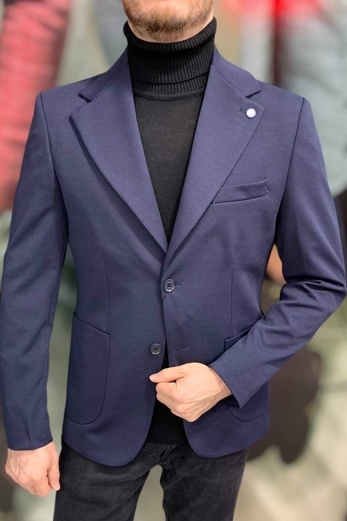 Wholesale Men Navy Single Breasted Blazer Jacket 720200