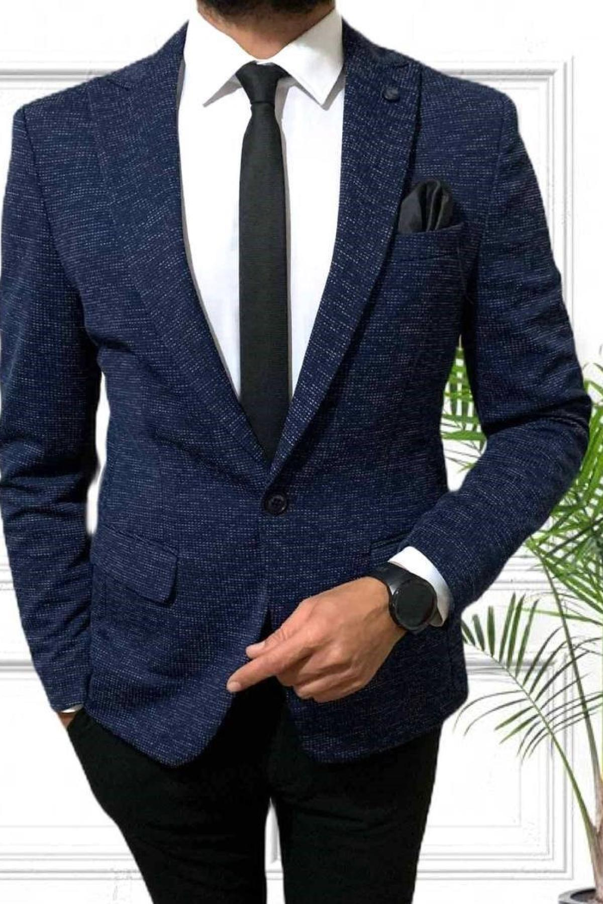 Wholesale Men Navy Single Breasted Blazer Jacket 720247