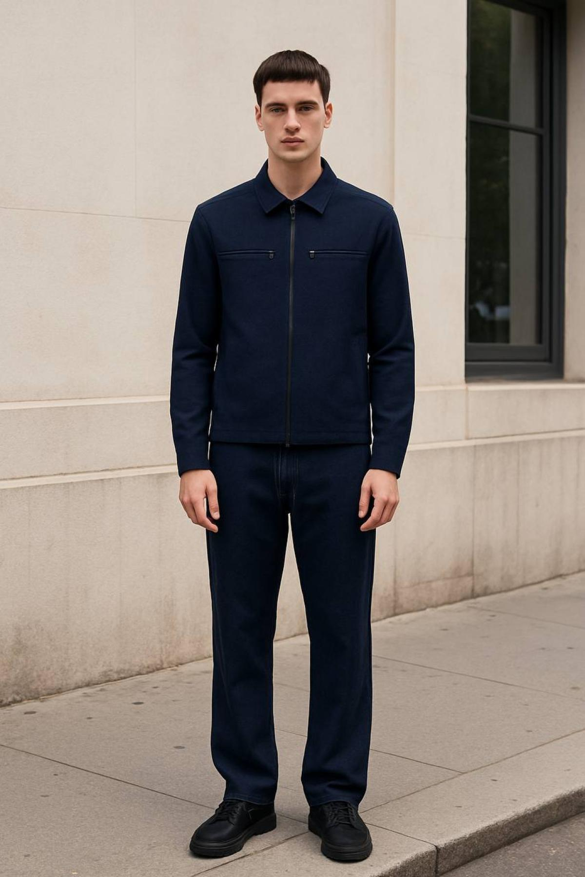 Wholesale Men Navy Zip-Up Tracksuit Set 738238