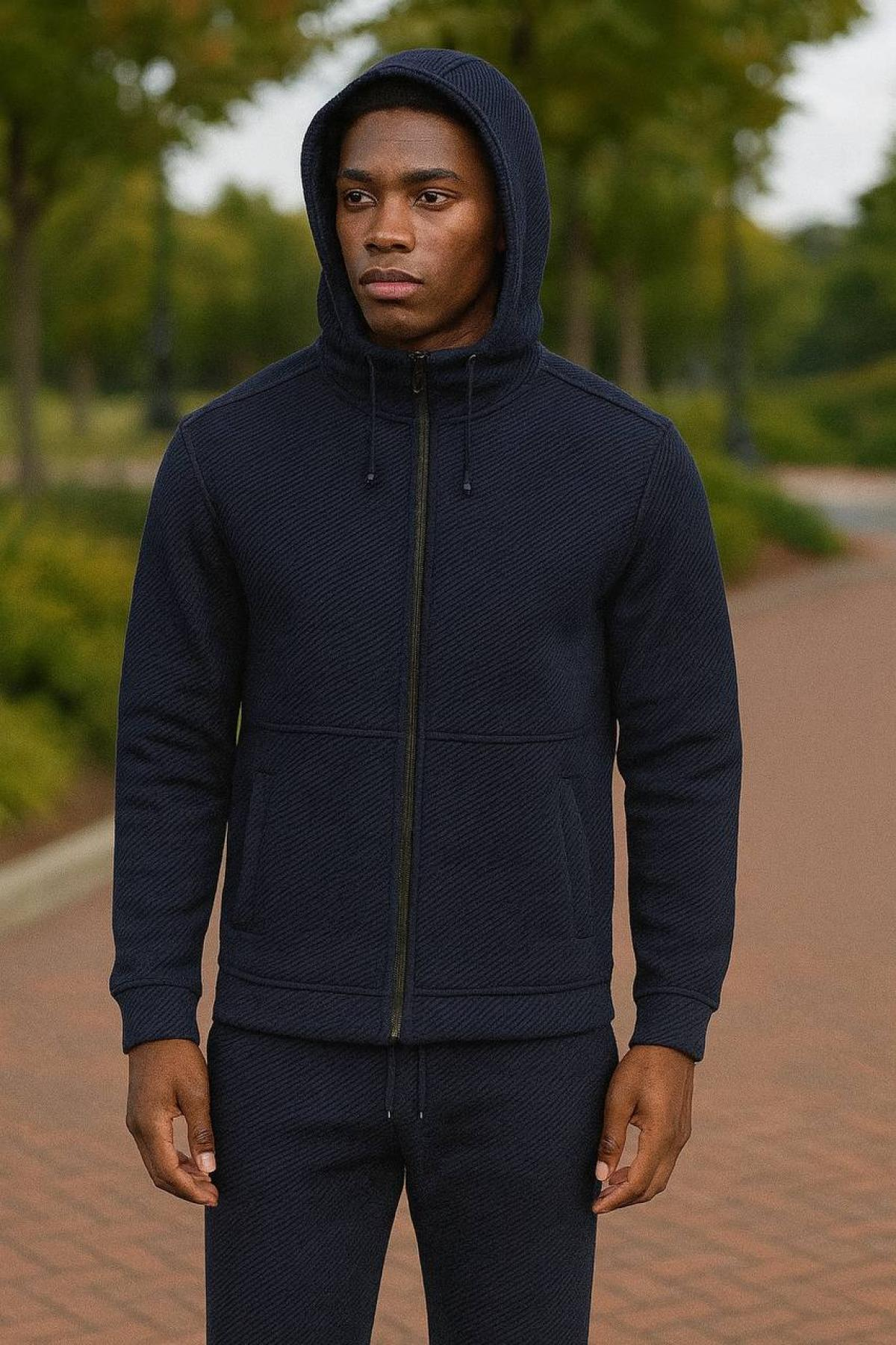 Wholesale Men Navy Zip-Up Tracksuit Set 738242