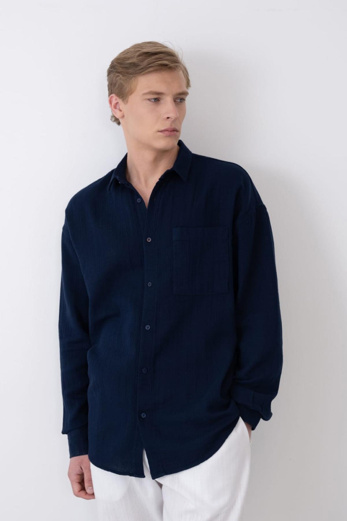 Wholesale Men NavyLong-Sleeve Shirt 739155