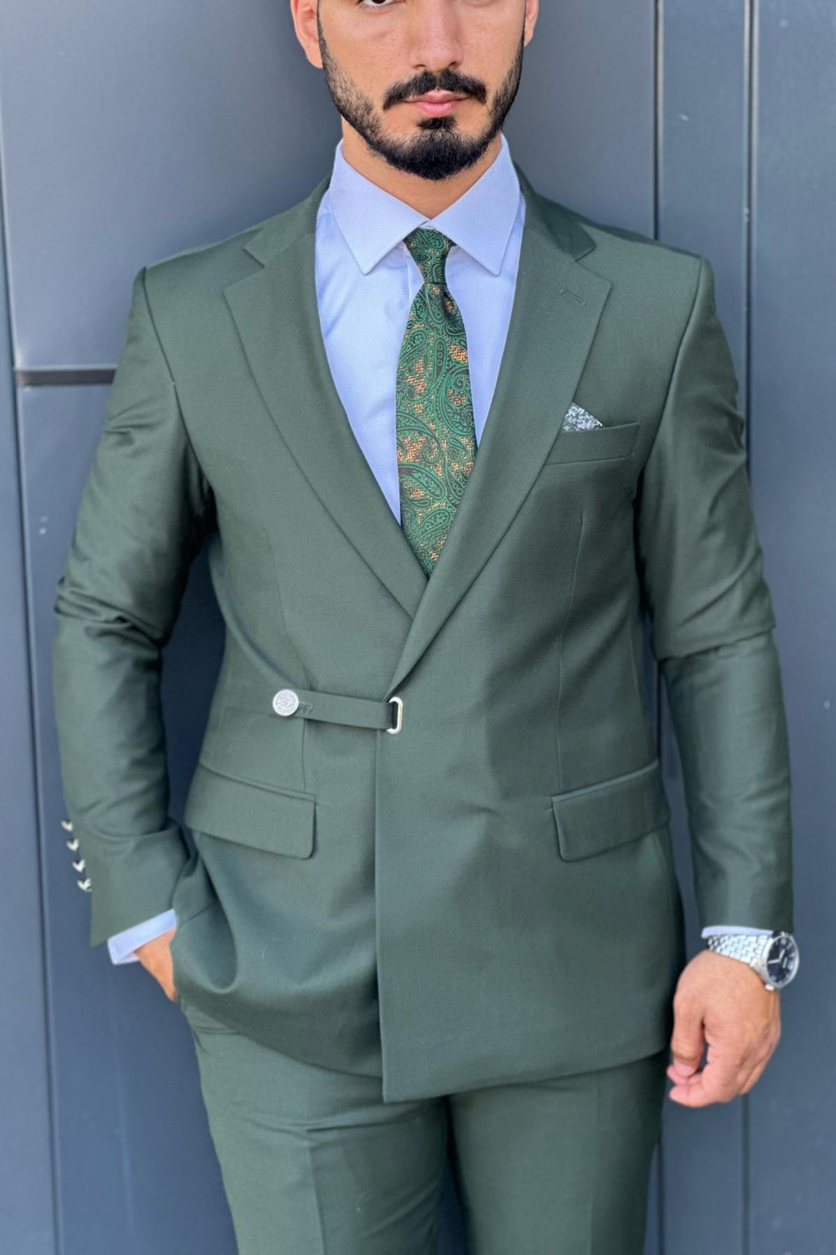 Wholesale Men Olive Two-Piece Suit 738963