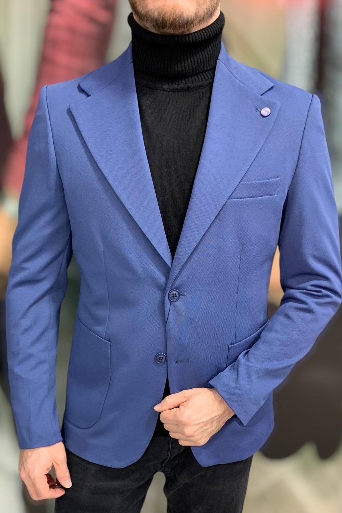 Wholesale Men Parliament Blue Single Breasted Blazer Jacket 720202