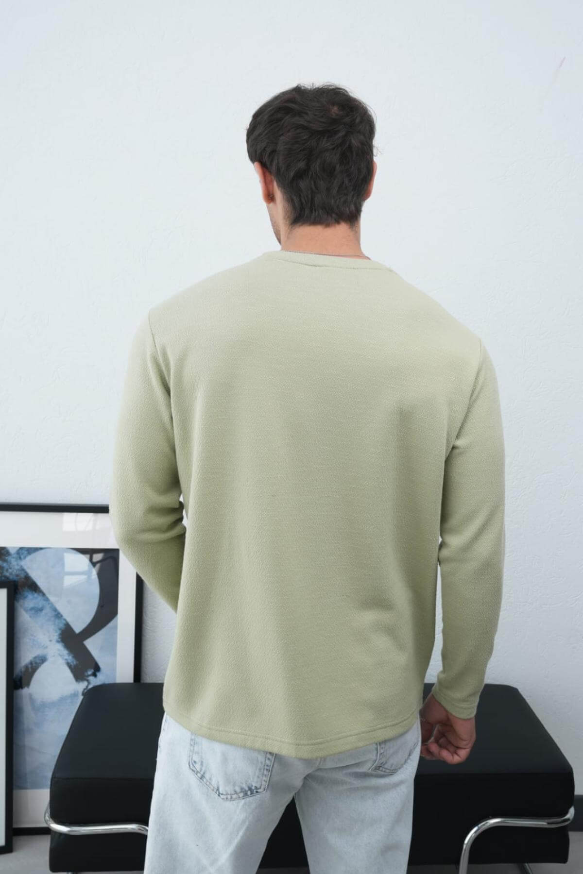 Wholesale Men Pastel Mint Crew-Neck Sweatshirt 738116