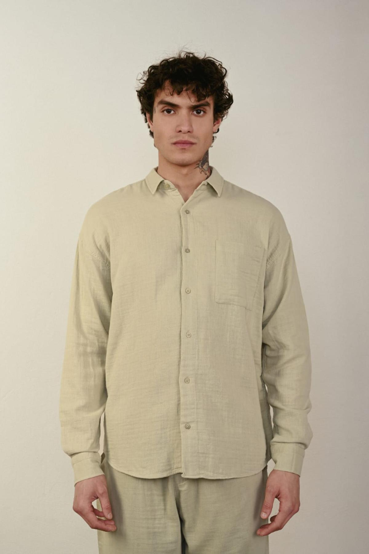 Wholesale Men Pastel Mint Long-Sleeve Shirt 739148