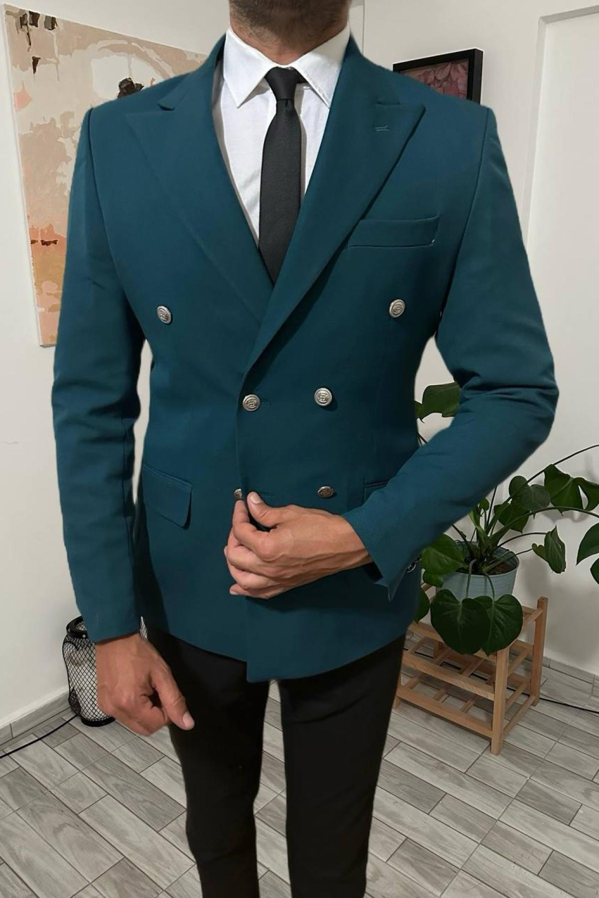 Wholesale Men Petrol Double Breasted Blazers 708979